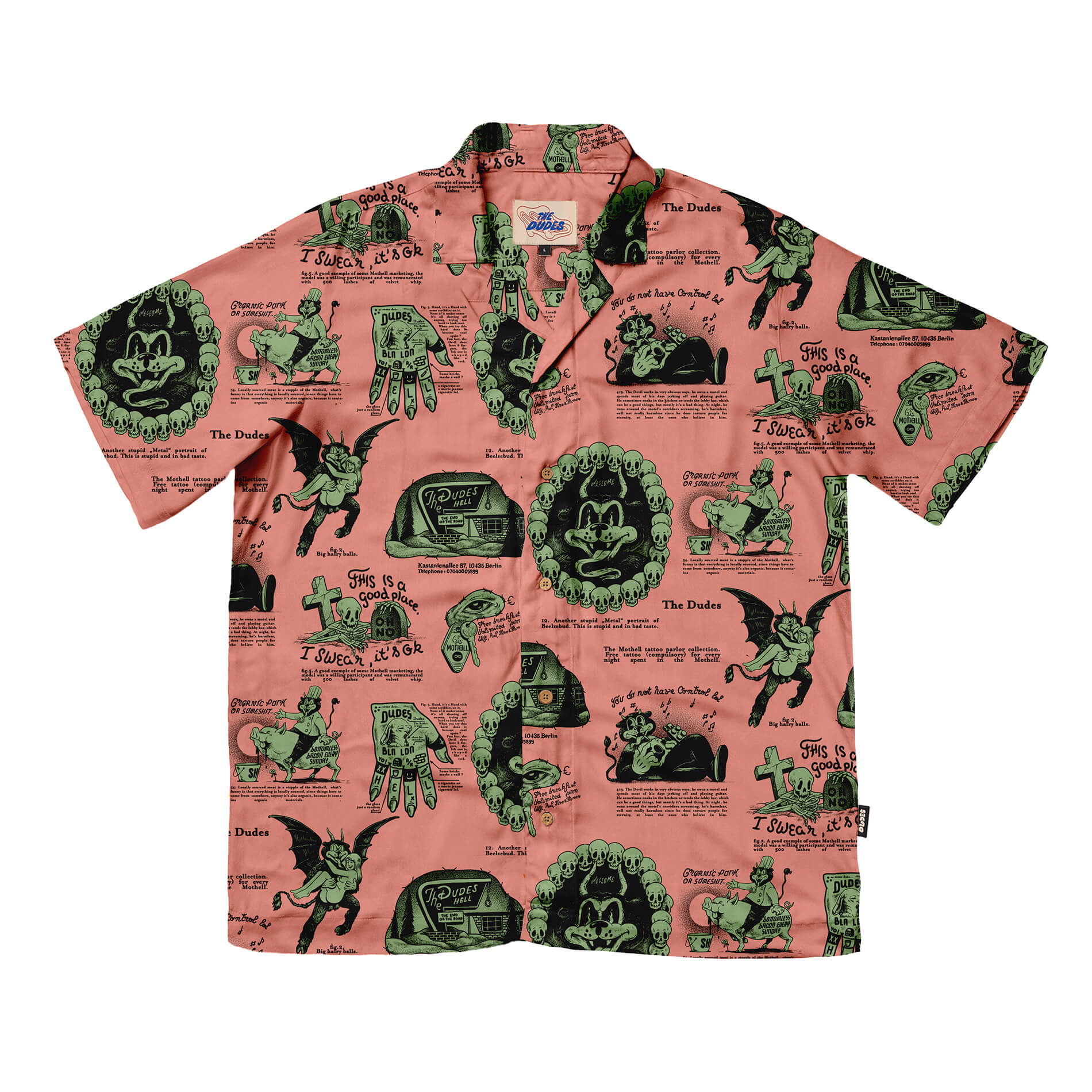 Hawaiian6 黄緑 ピンク Tシャツ The Dudes & mcbess - Beelzebud Pink Green hawaiian shirt