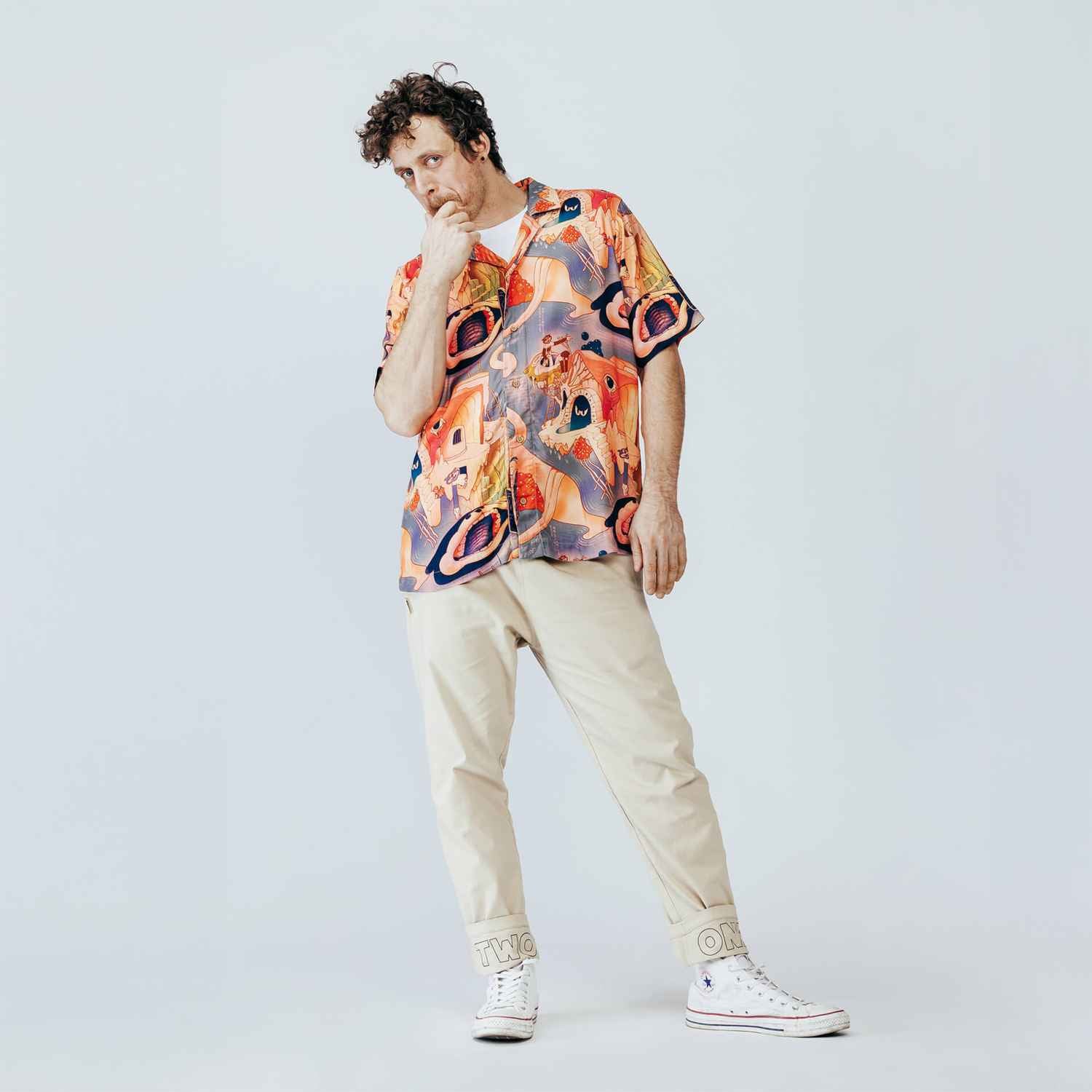 PU MULTICOLOR PILE Tシャツ （FREE　NVY） The Dudes & mcbess - Tormented Nights color hawaiian shirt