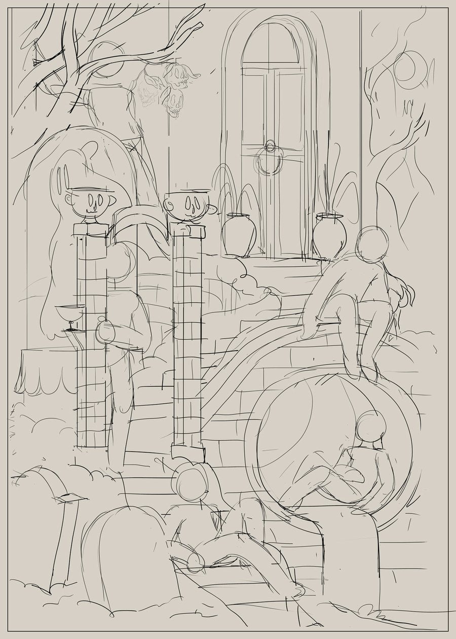 The Lodge, stage 1: first rough composition sketch by mcbess
